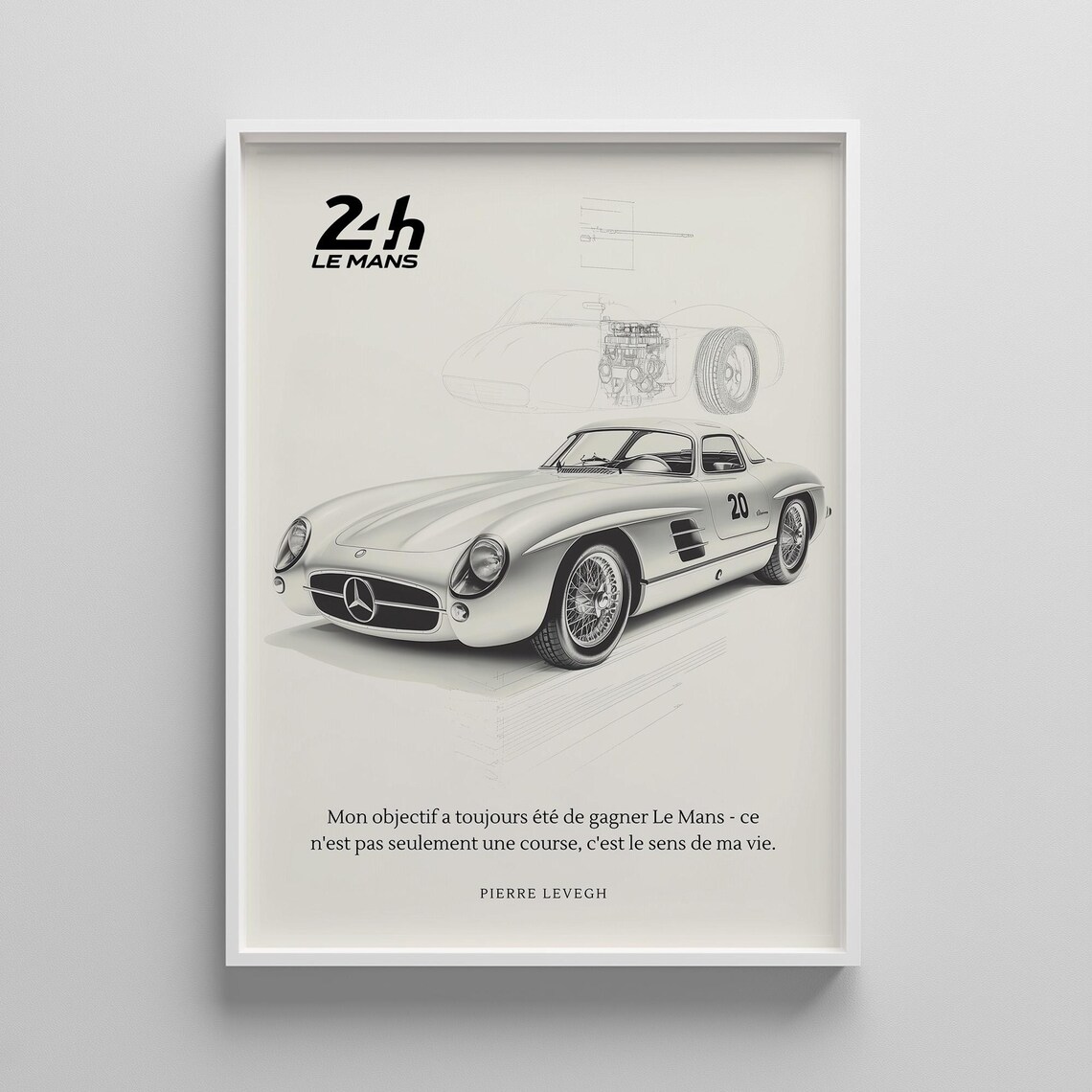 Mercedes Benz 300 SLR Le Mans Blueprint Race Car Sketch Art Poster