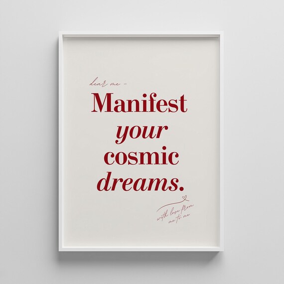 Cosmic Dreams Quote Print Red Typography Affirmation Art
