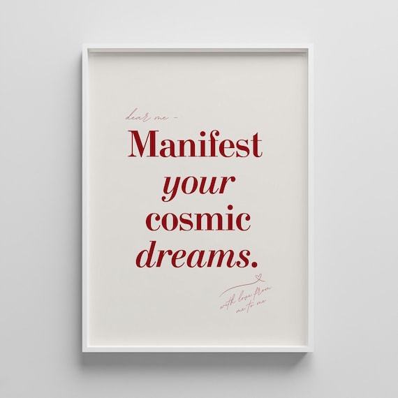 Manifest Your Cosmic Dreams Red Serif Manifestation Affirmation Poster