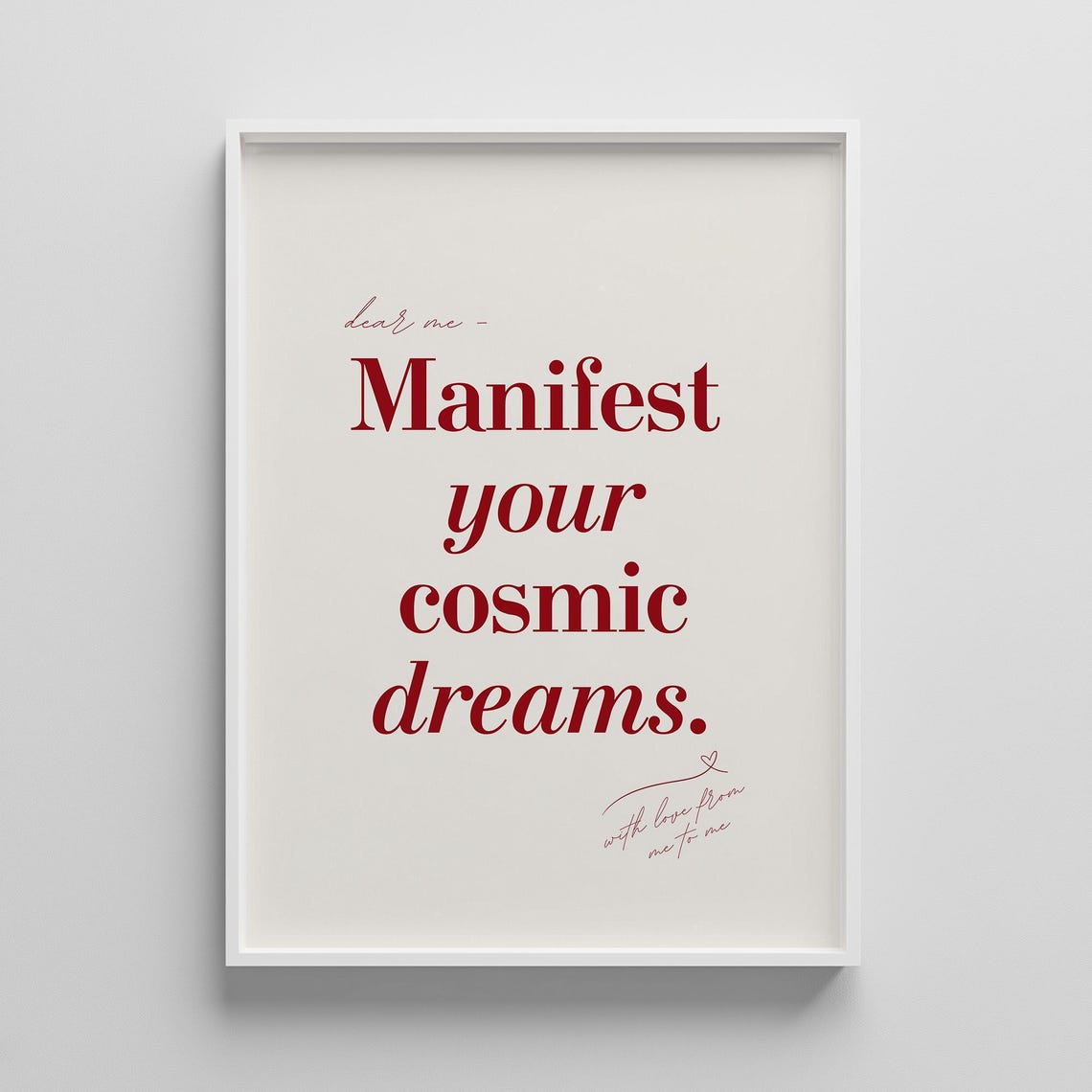 Manifest Your Cosmic Dreams Red Serif Manifestation Affirmation Poster
