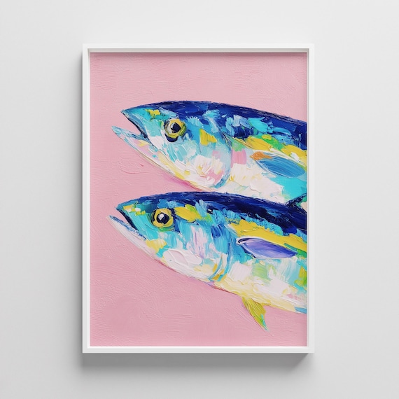 Colorful Fish Painting Print Tropical Coastal Kitchen Art