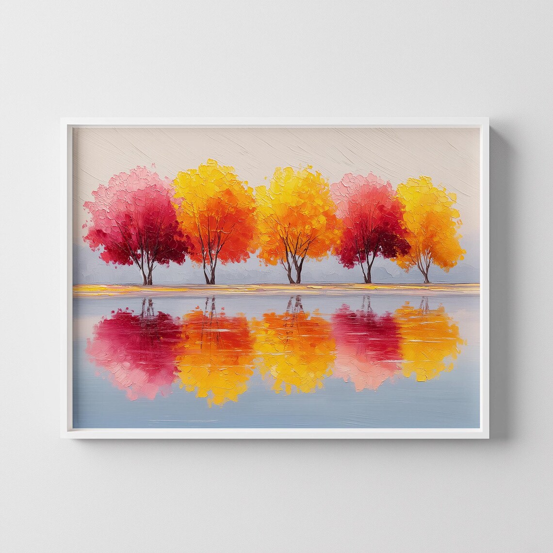 Pastel Autumn Lake Landscape Art Print, Fall Foliage