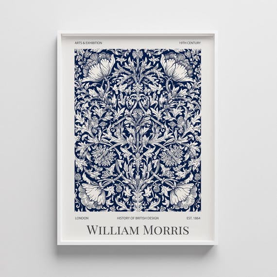 Blue Willow Branch Botanical Print William Morris Style Floral Art