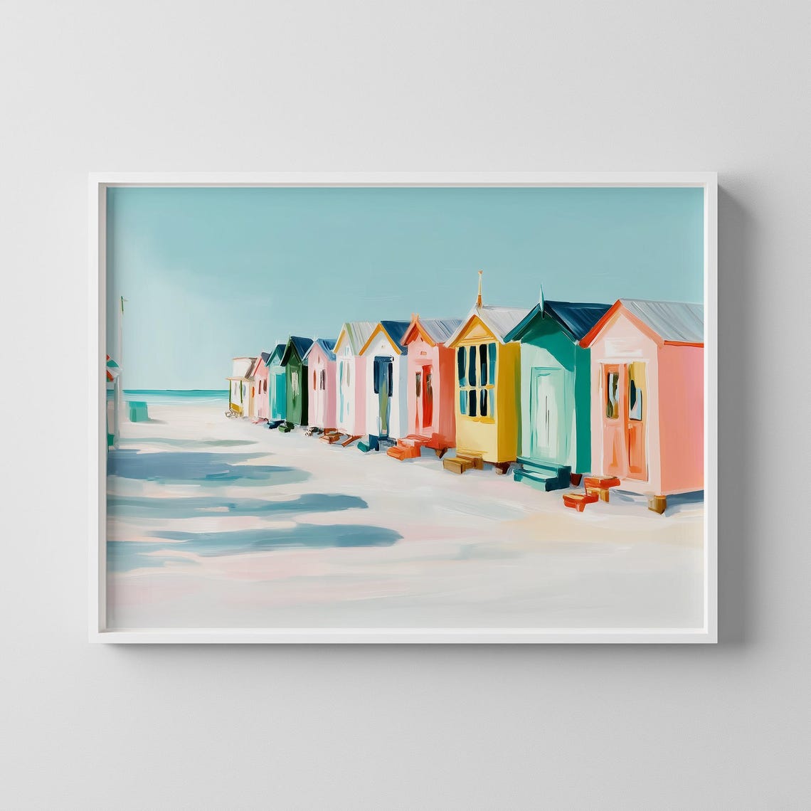 Pastel Beach Huts Row French Seaside Deauville Painting Poster