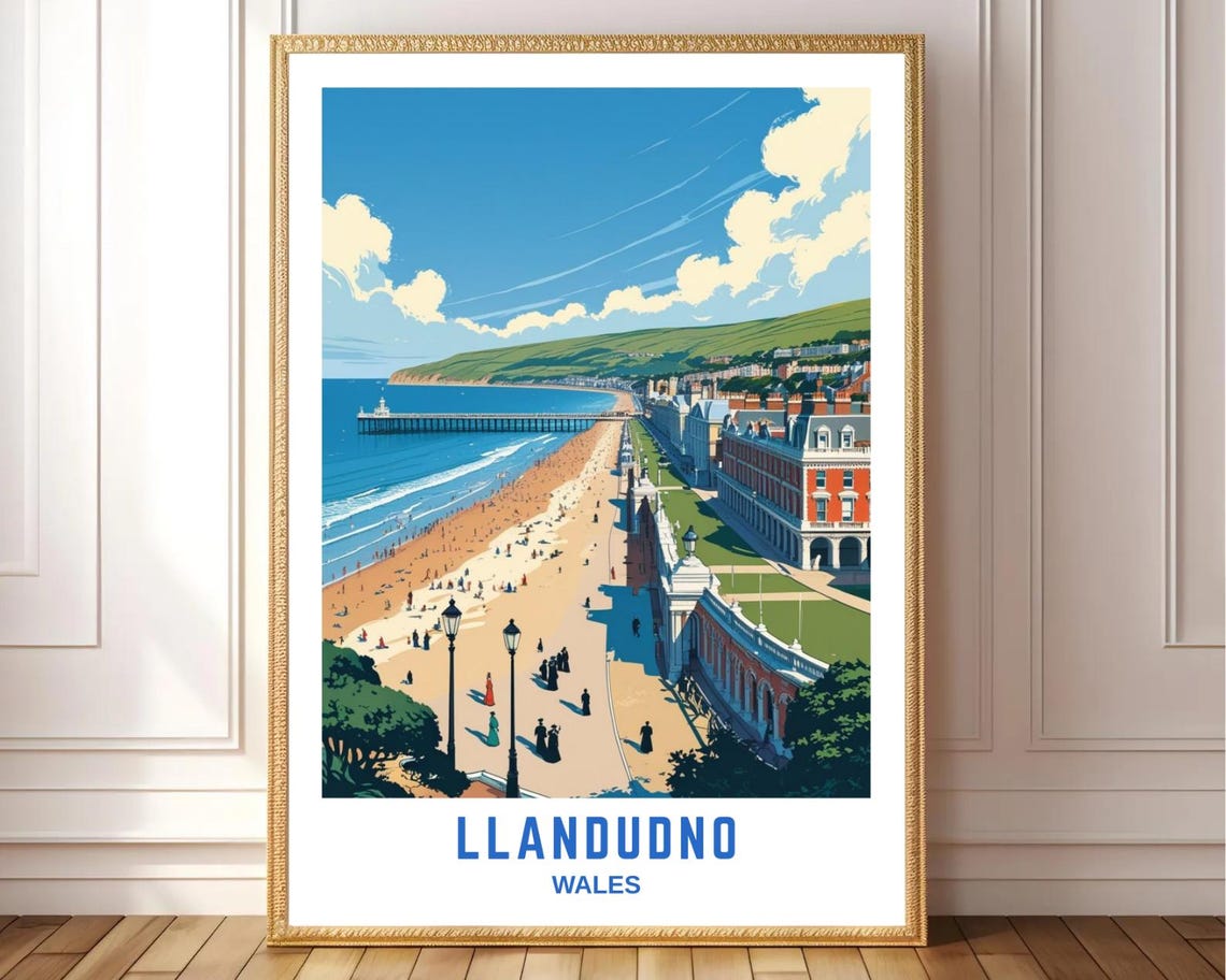 Llandudno Wales Promenade Pier Beach Grand Victorian Travel Poster