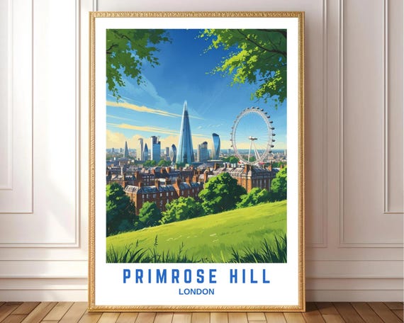 Primrose Hill London Skyline Poster Wall Art Of The Shard Eye City View Travel Illustration Home Office Decor