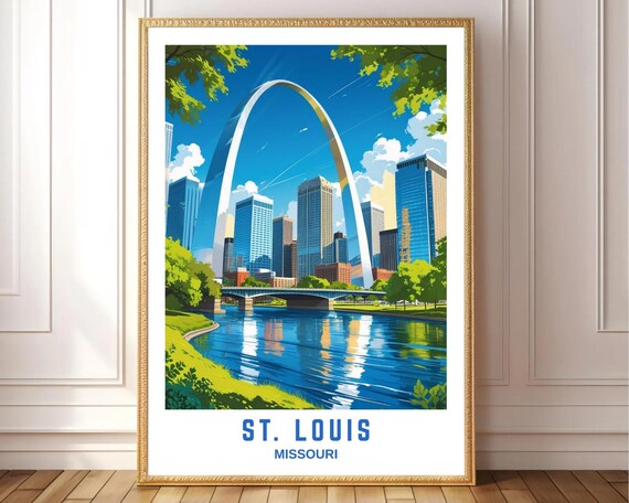 St Louis Missouri Gateway Arch Skyline Vintage Travel Poster