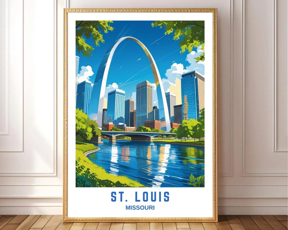 St Louis Missouri Gateway Arch Skyline Vintage Travel Poster