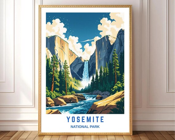 Yosemite National Park Waterfall Granite Cliffs Pine Forest Poster