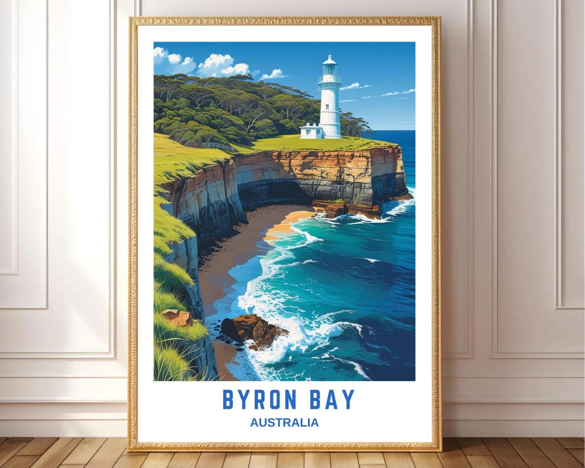 Byron Bay Australia Lighthouse Cliff Beach Ocean Coastline Poster