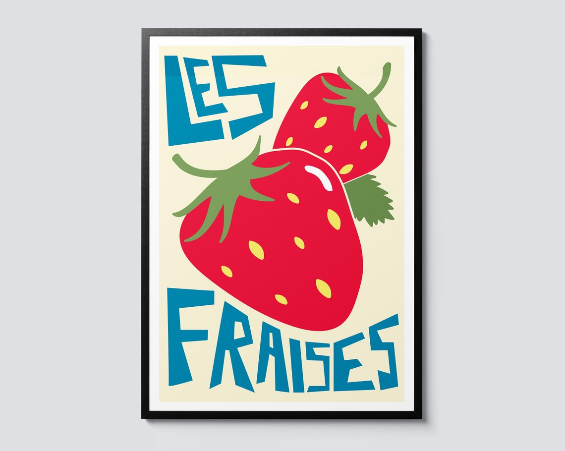 Strawberries Modern Graphic Illustration Food Drink Portrait Wall Art Print Perfect Decor Gift