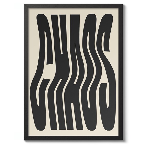 Chaos Wavy Typography Bold Black Abstract Graphic Art Poster