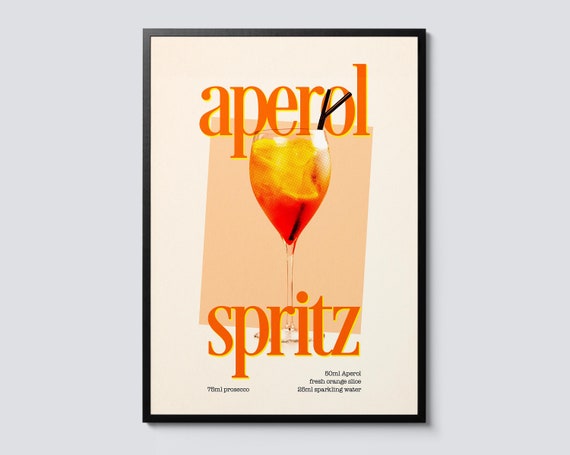 Aperol Spritz Retro Style Cocktail Art Print