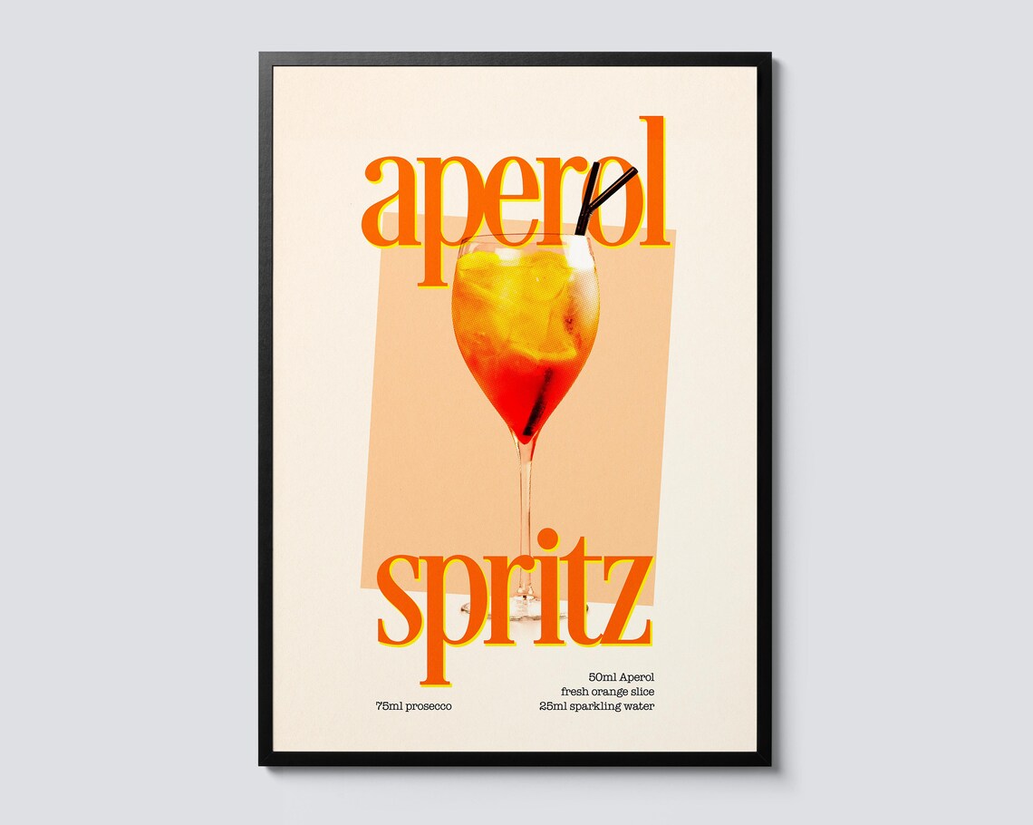 Aperol Spritz Retro Style Cocktail Art Print