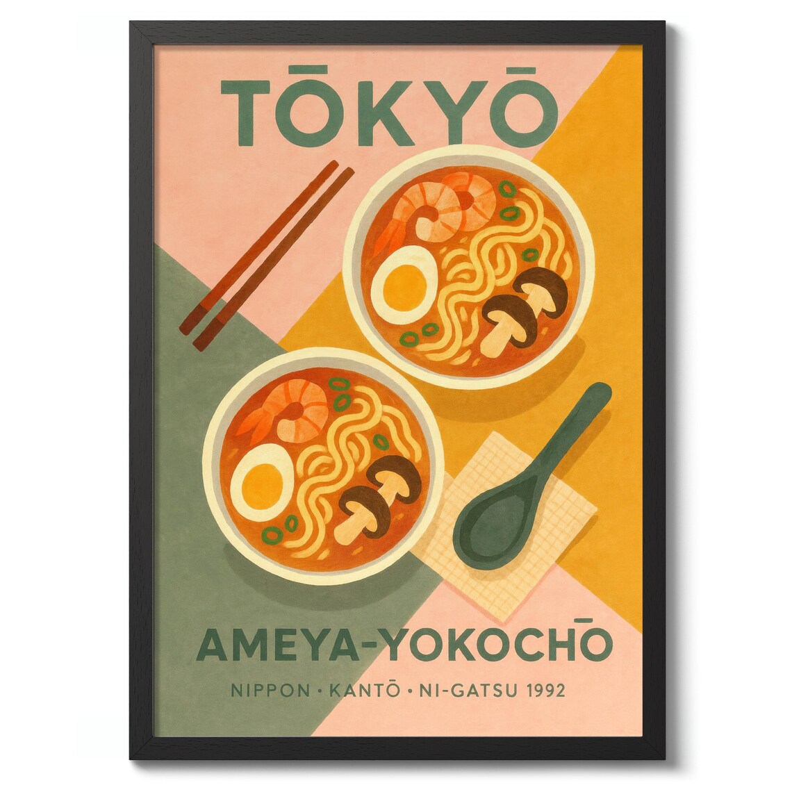 Tokyo Ameya-Yokocho Ramen Bowls Retro Japan Food Kitchen Poster
