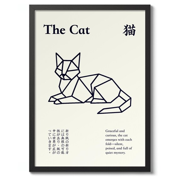 The Cat Japanese Origami Geometric Line Art Minimalist Cat Print