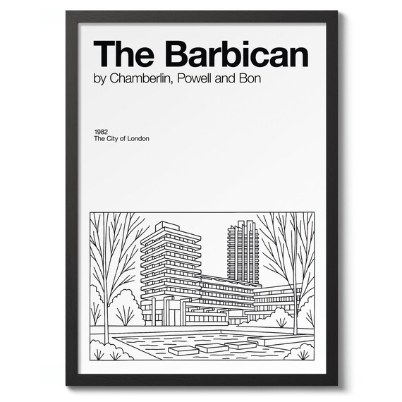 The Barbican, Mid-Century Architecture Line Art