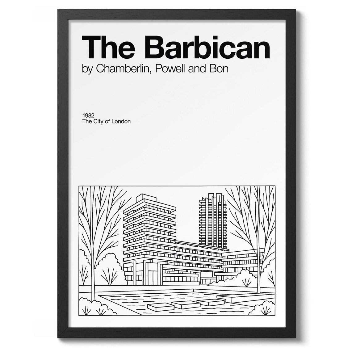 The Barbican, Mid-Century Architecture Line Art
