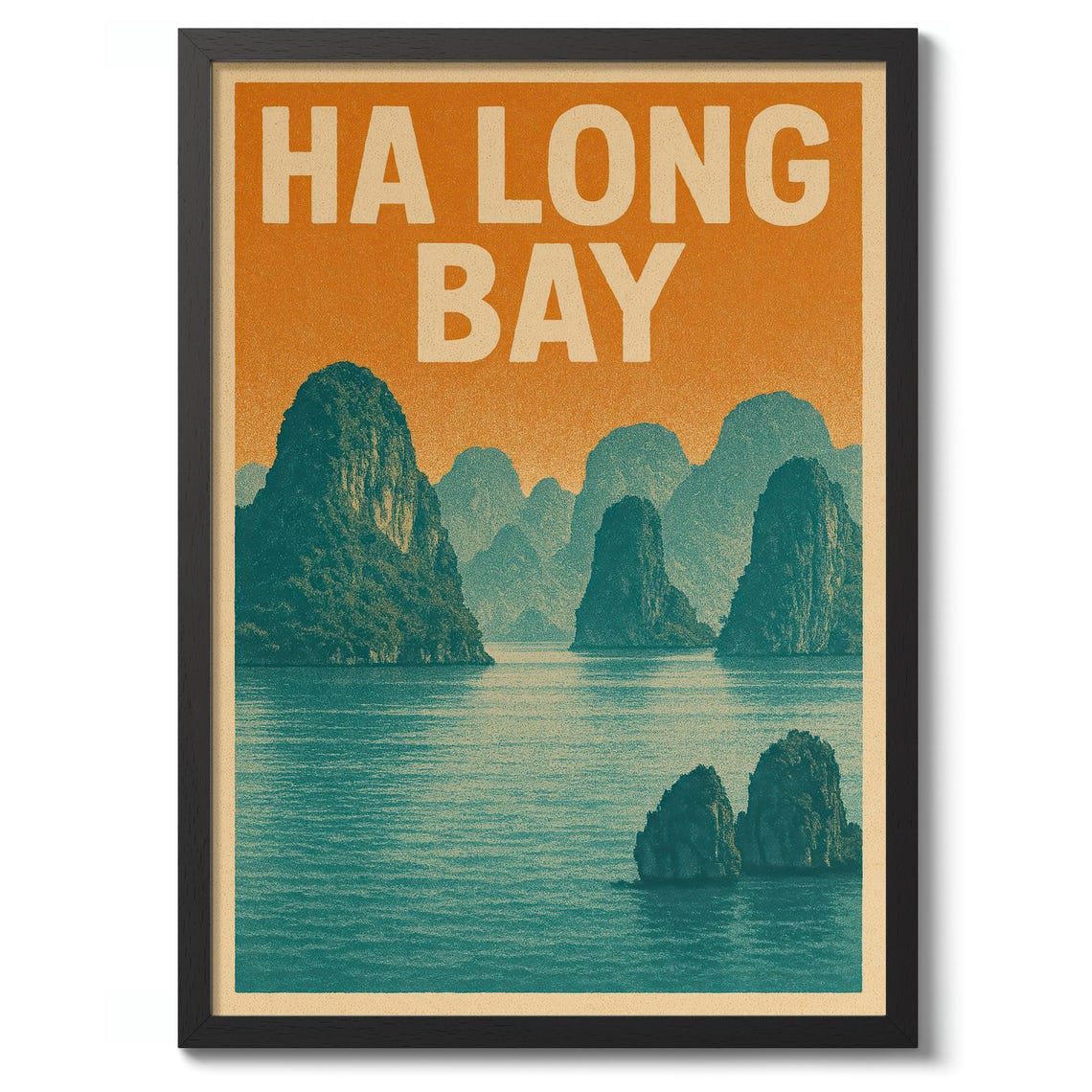 Ha Long Bay Vietnam Limestone Karsts Retro Sunset Travel Poster