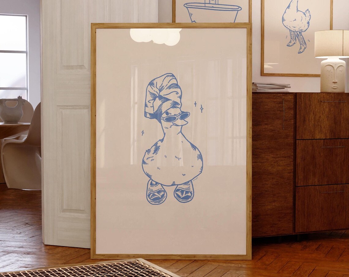 Vintage Duck In Slippers Bathroom Wall Art Print