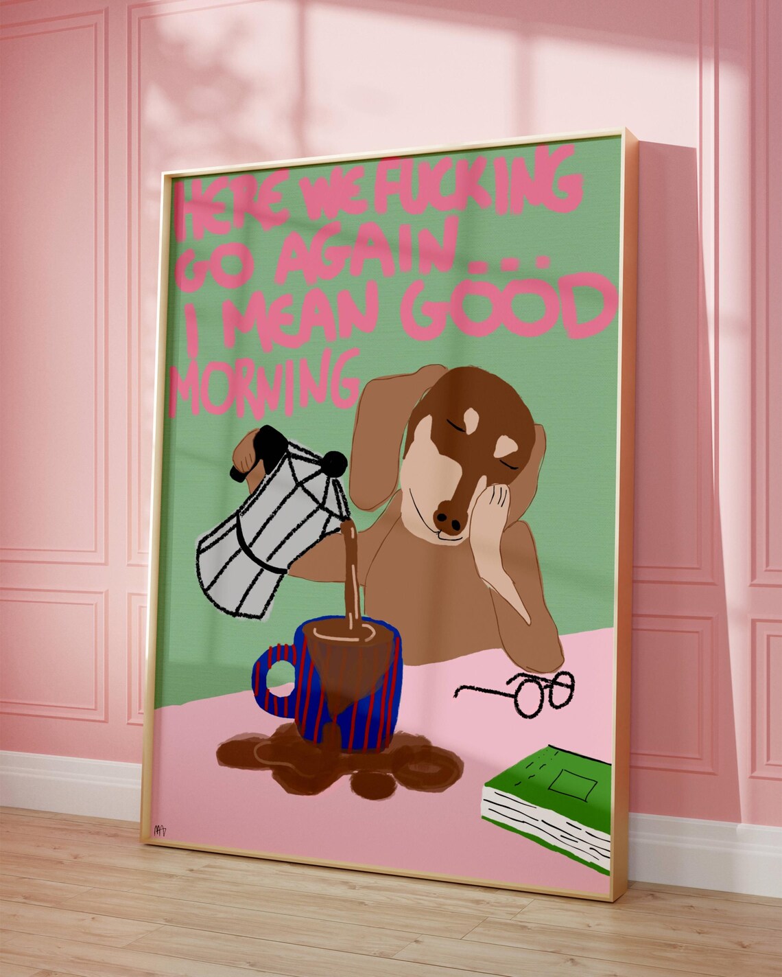 Funny Dog Coffee Poster, Maximalist Kitchen Decor