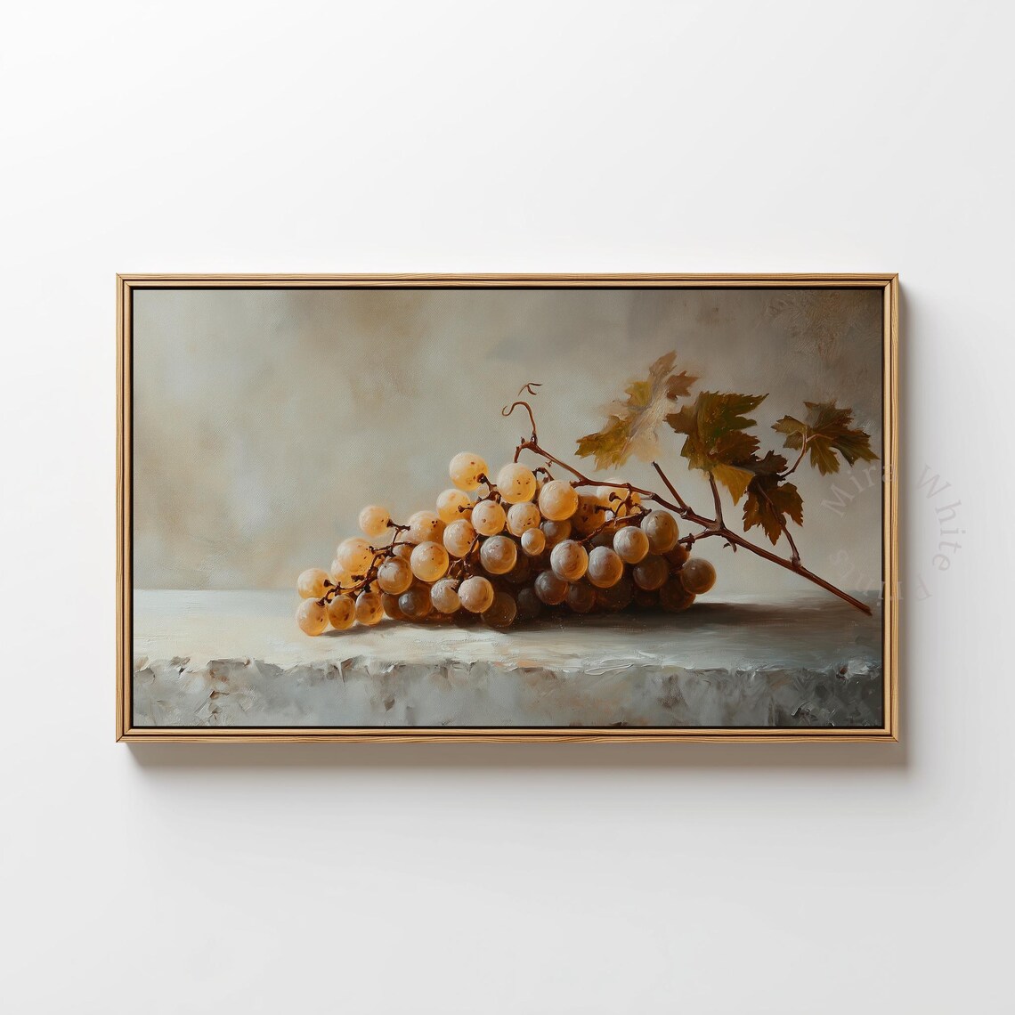 Golden Grapes Vine Still Life Oil Painting Rustic Farmhouse Kitchen Poster