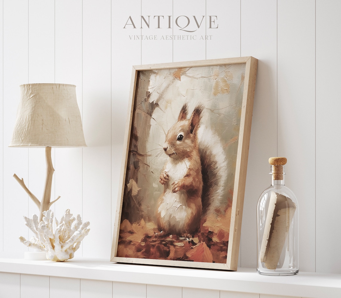 Cute Squirrel Autumn Painting, Rustic Fall Decor - Image 2
