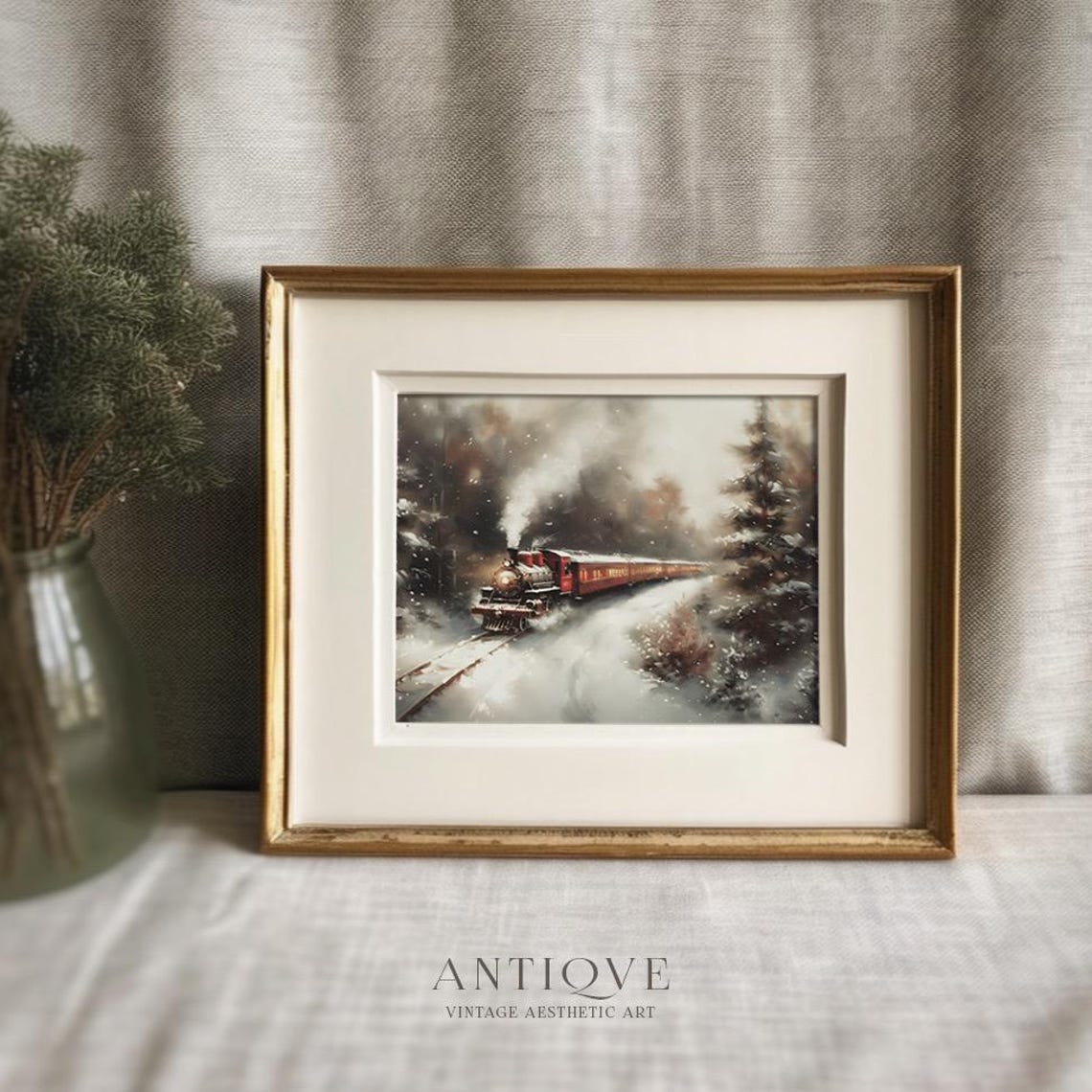 Red Vintage Steam Train In Snowy Forest Winter Landscape Poster - Image 4
