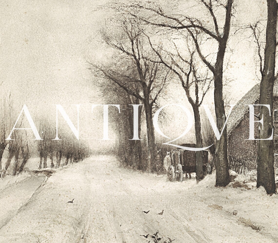 Horse Drawn Cart on Snowy Road Vintage Winter Painting Art Print - Image 4