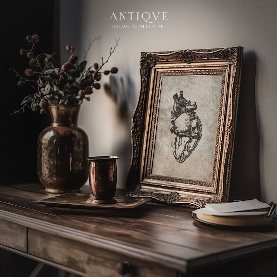Vintage Anatomical Heart Sketch, Gothic Rustic Art Print - Image 2