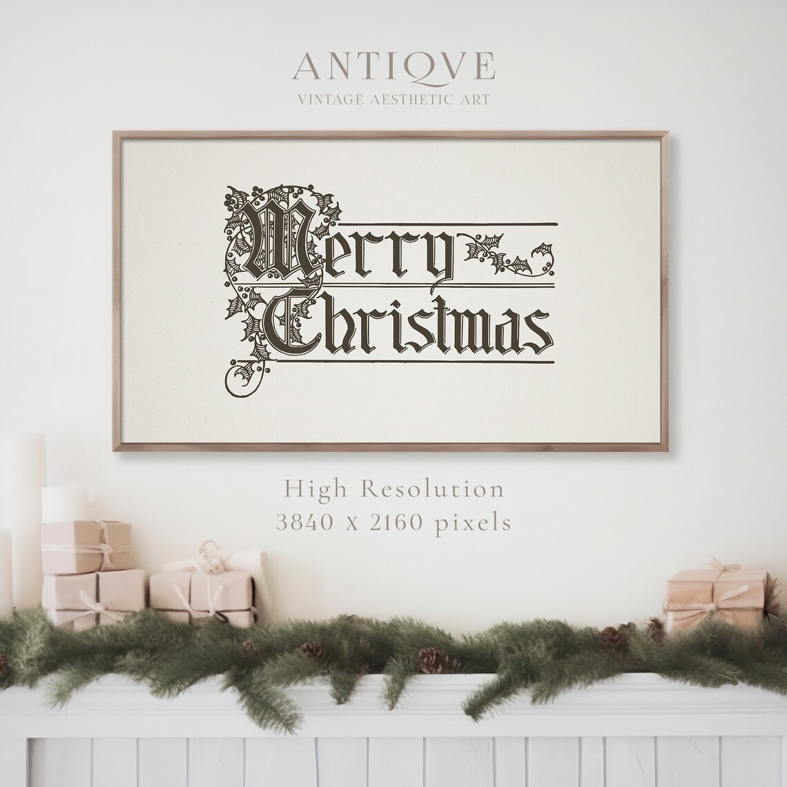 Merry Christmas Vintage Blackletter Typography Holiday Art Print - Image 3