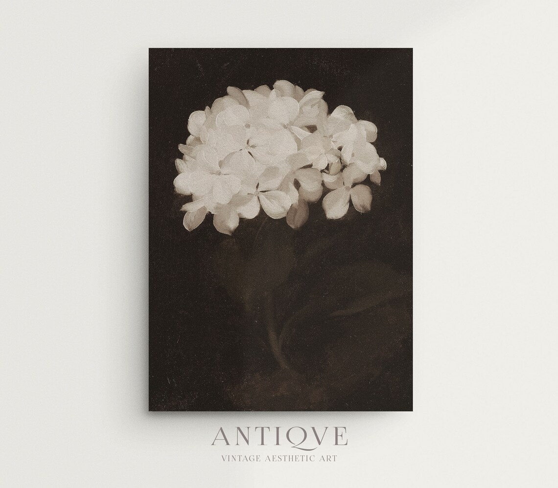 Moody Hydrangea Vintage Still Life, Antique Floral - Image 4