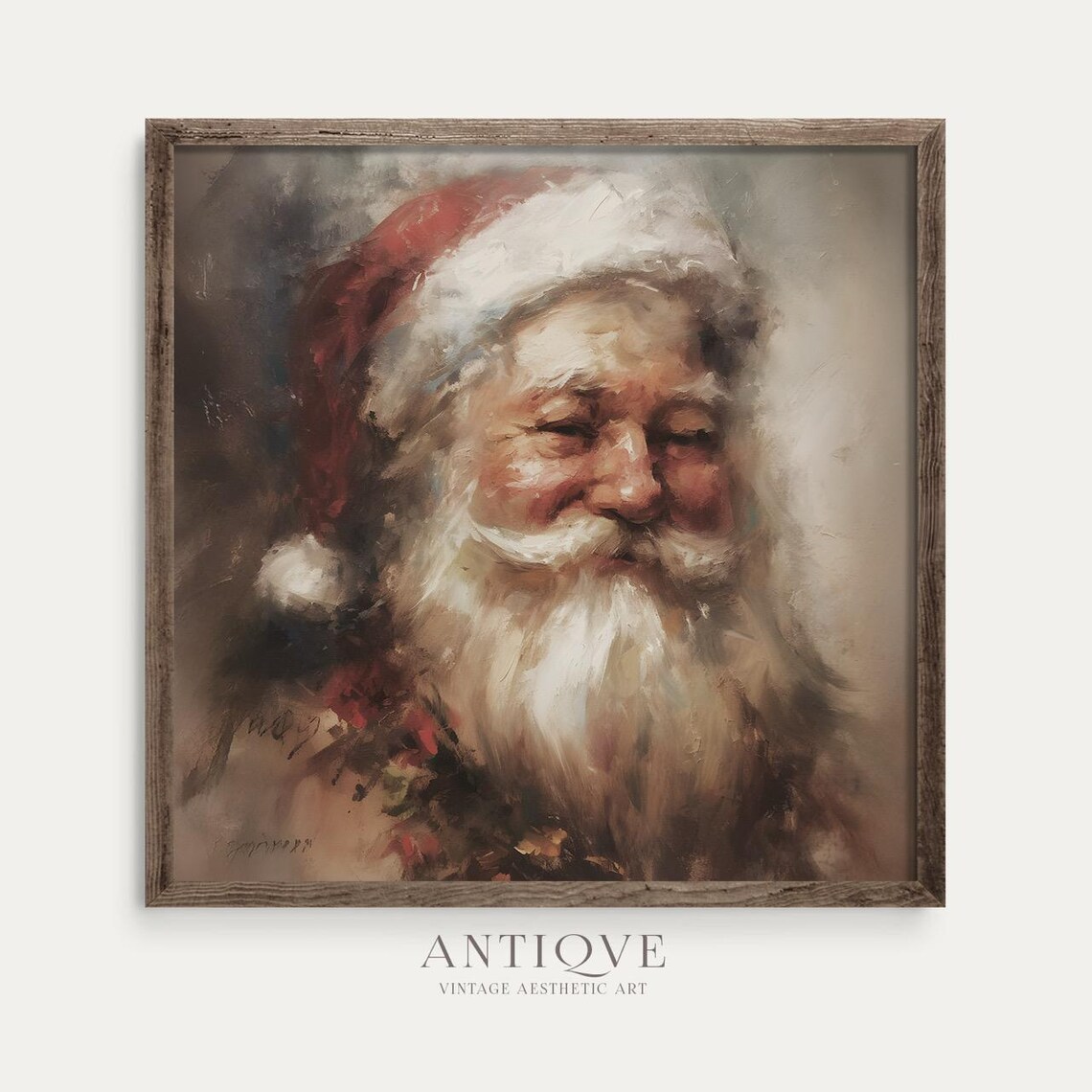 Smiling Santa Claus Portrait In Red Hat Vintage Christmas Art Poster