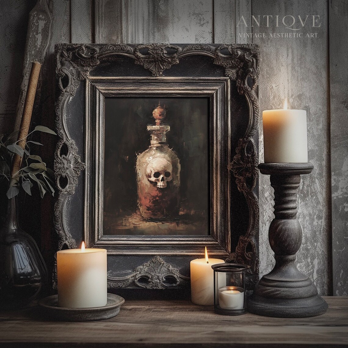Gothic Apothecary Bottle Skull Dark Academia Vintage Oil Poster - Image 2