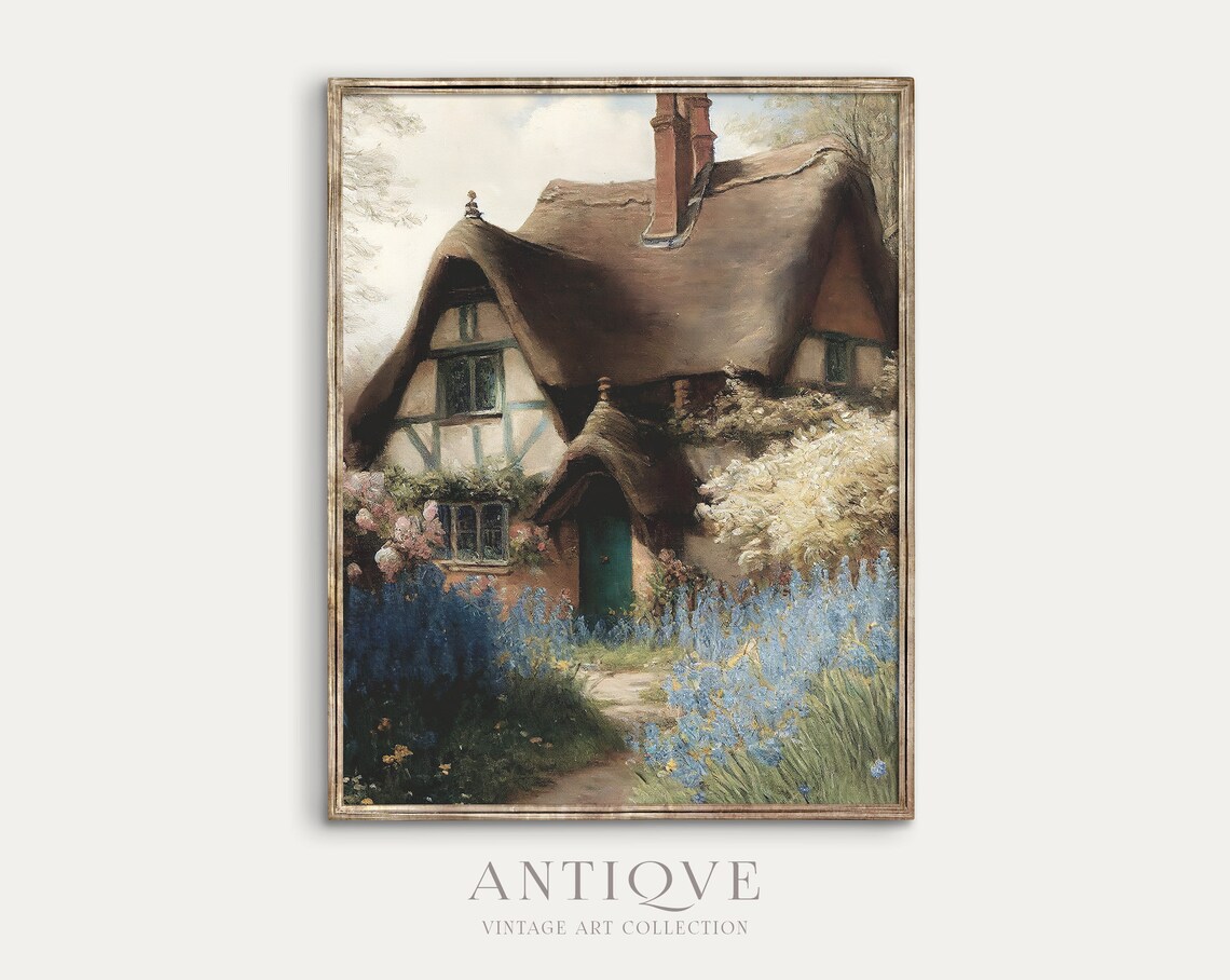 Moody Thatched Cottage, English Cottage Wall Art - Image 2