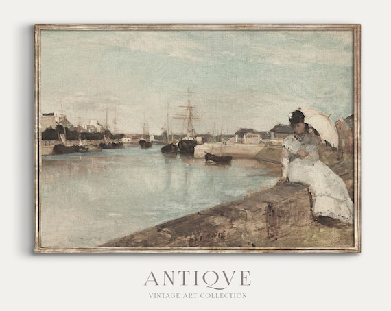 Woman With Parasol By Harbor Sailboats Impressionist Art Poster