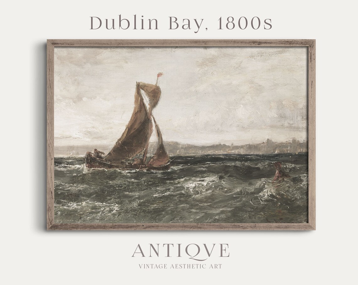Dublin Bay 1800s Sailing Ship Rough Sea Vintage Oil Style Poster