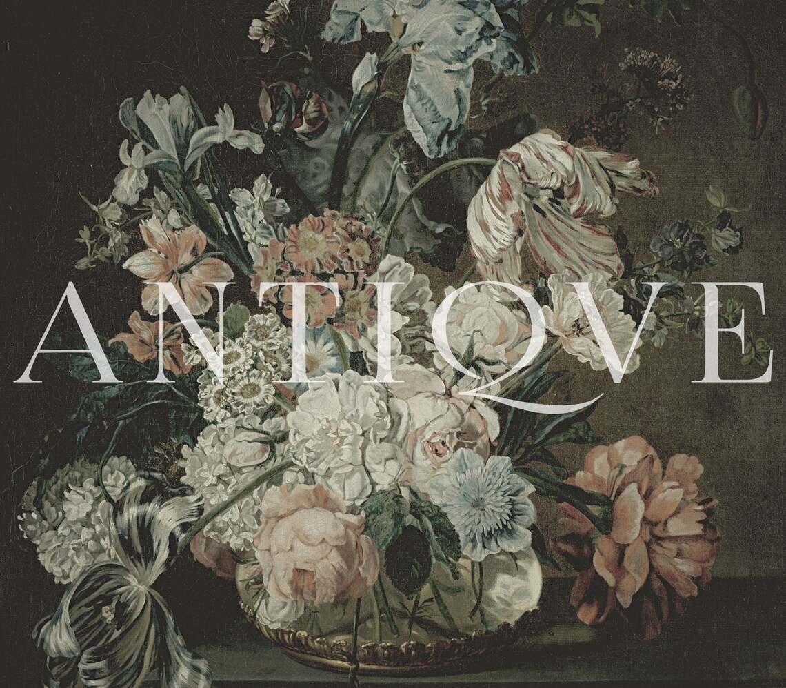 Moody Floral Oil Painting Vintage Art Print - Image 2