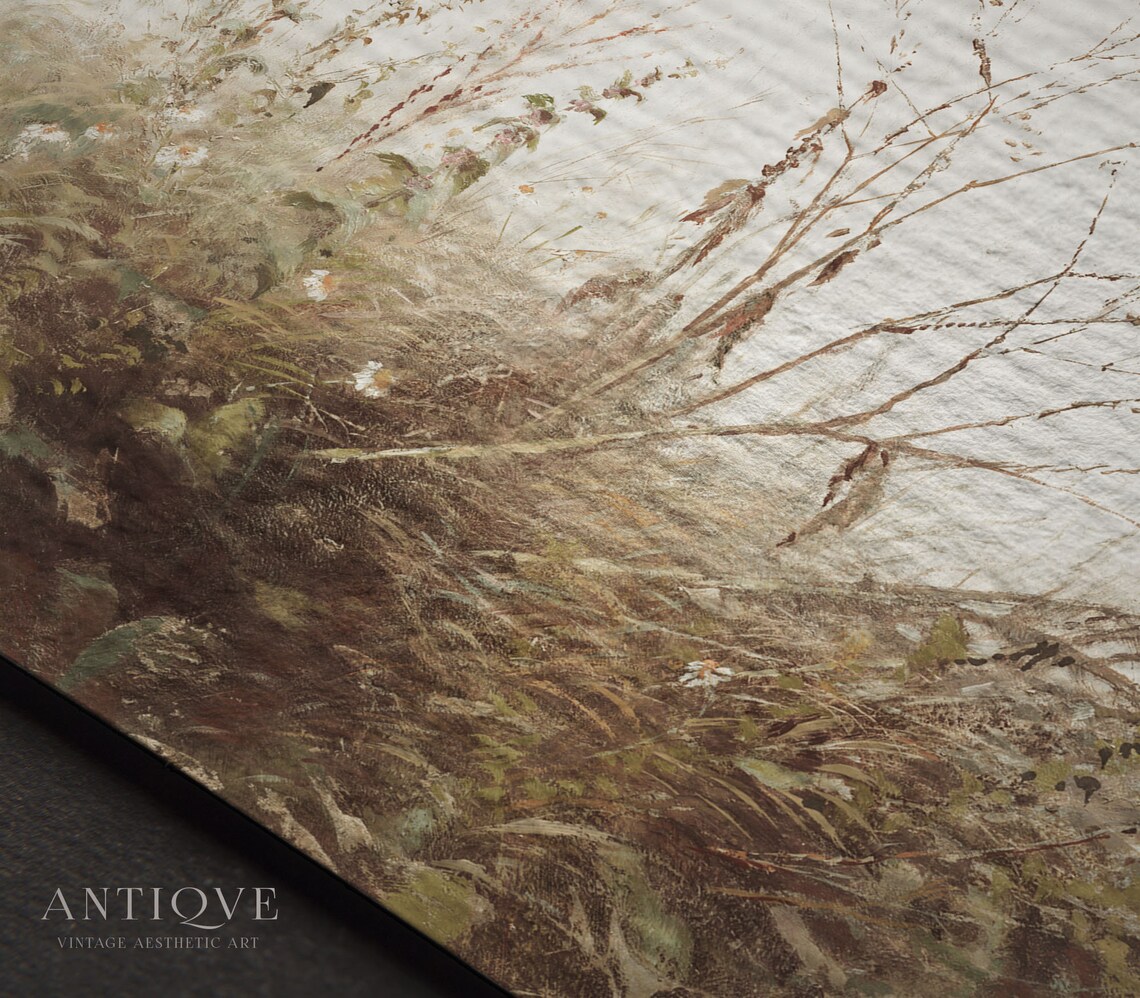 Neutral Wildflowers By The Water Landscape Art Print - Image 3