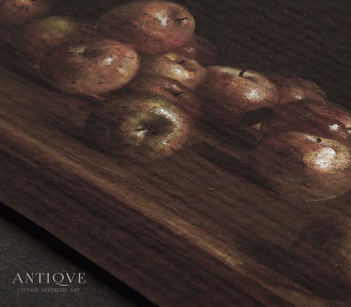 Dark Moody Apples On Wooden Table Still Life Oil Painting Poster - Image 3