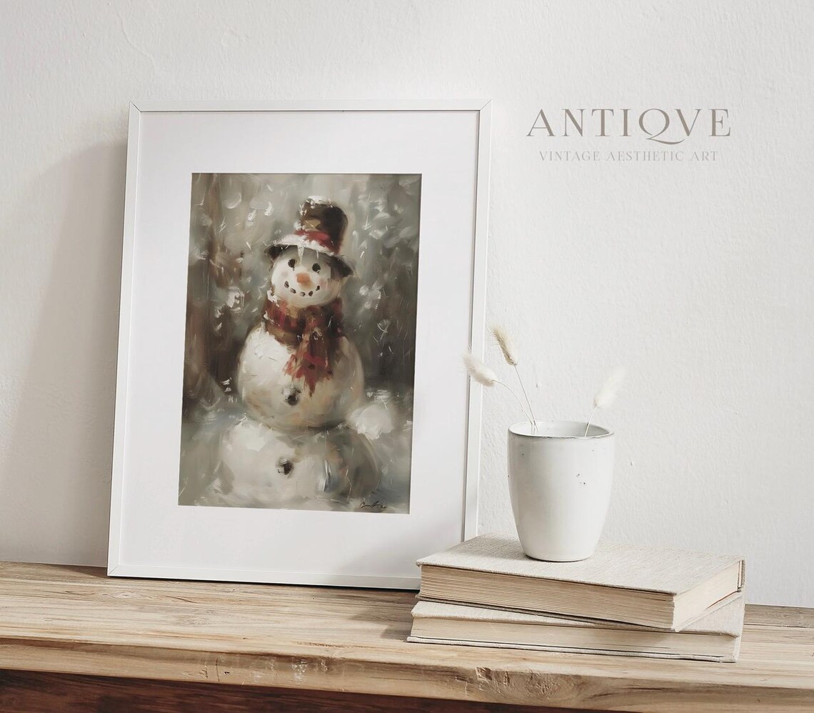 Snowman Christmas Painting, Rustic Farmhouse Art Print - Image 3