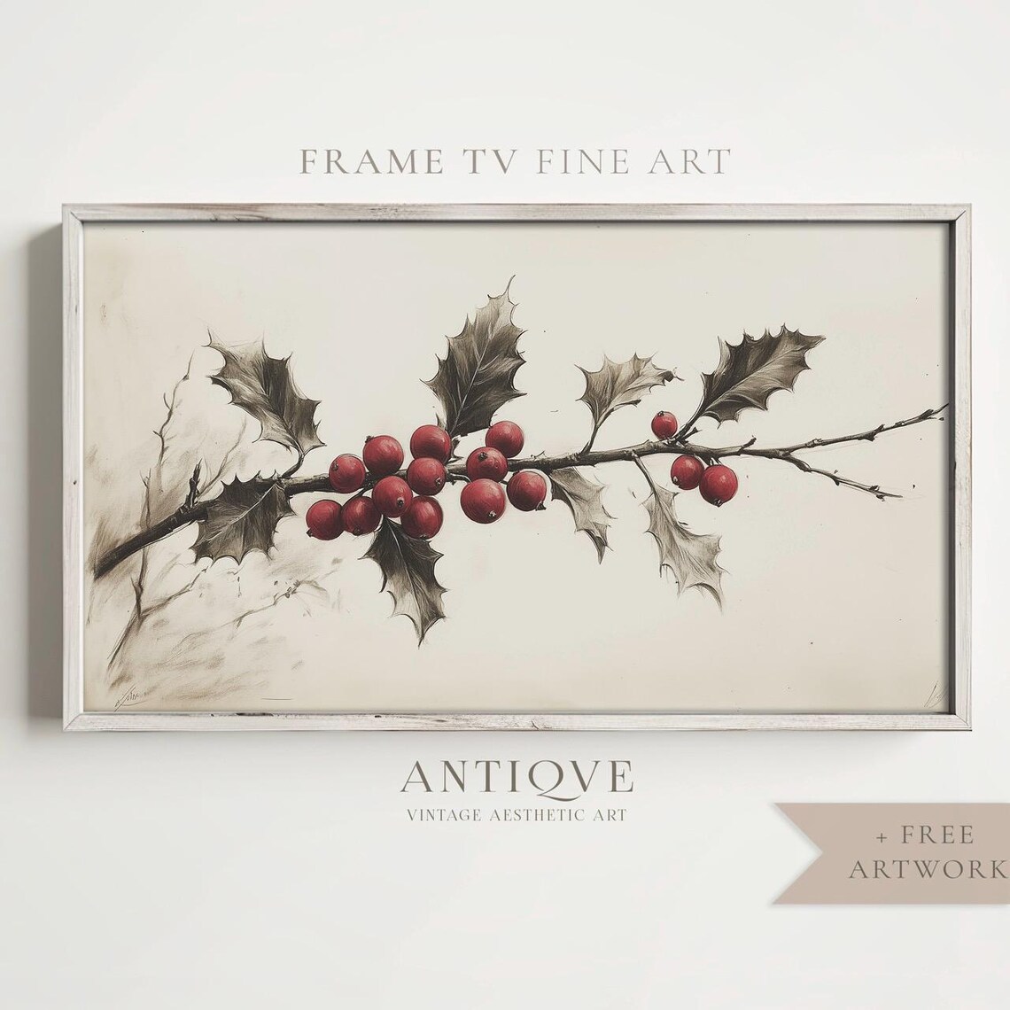 Holly And Berries Christmas Sketch, Rustic Holiday Decor - Image 4