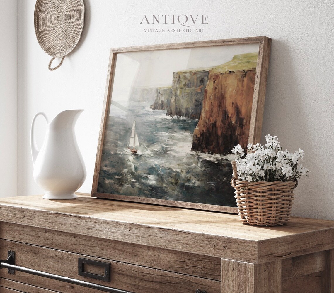 Sailboat In Irish Cliffs, St Patricks Coastal Art Print - Image 4