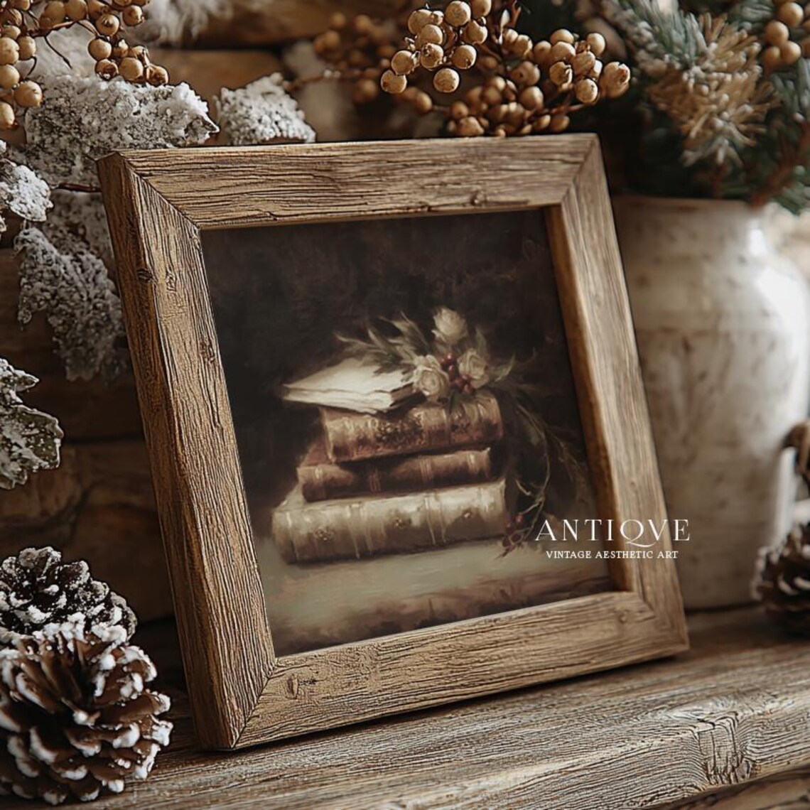 Stack Of Vintage Books Square Christmas Art Print - Image 4