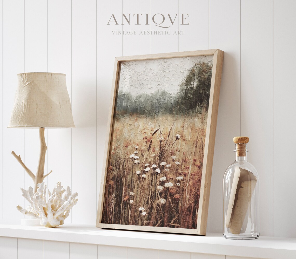 Autumn Wildflowers Textured Painting, Rustic Fall Landscape - Image 2
