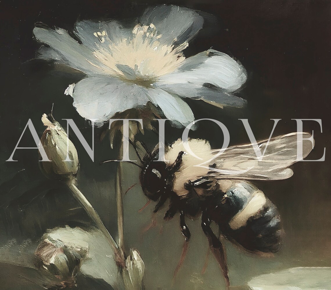 Bee On A Flower Antique Floral Art Print - Image 3