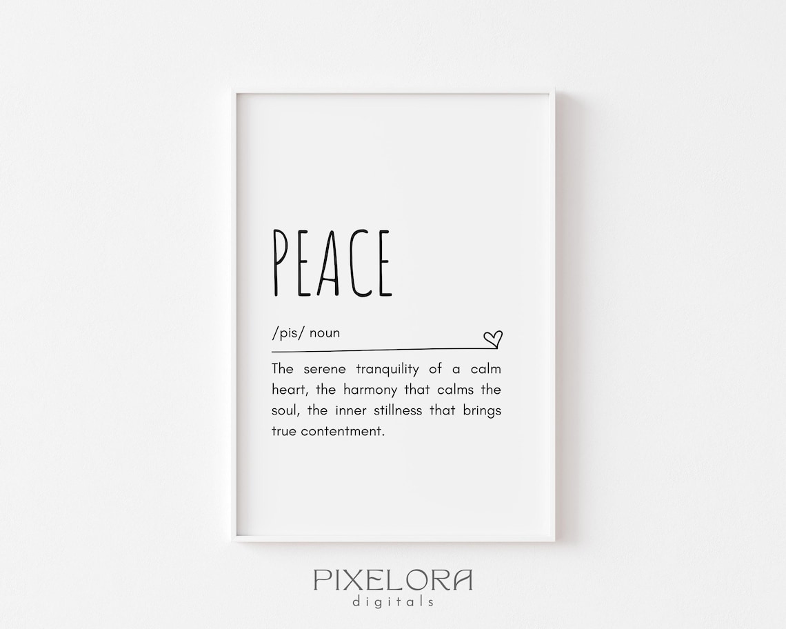 Peace Definition Dictionary Art Print Inspirational Quote Calm Home Decor