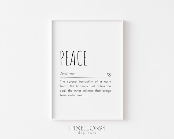 Peace Definition Dictionary Art Print Inspirational Quote Calm Home Decor
