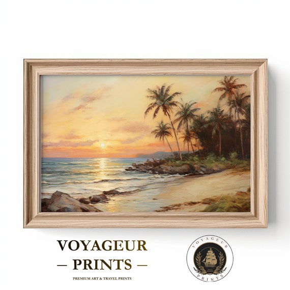 Tropical Paradise Beach Oil Painting, Wall Art