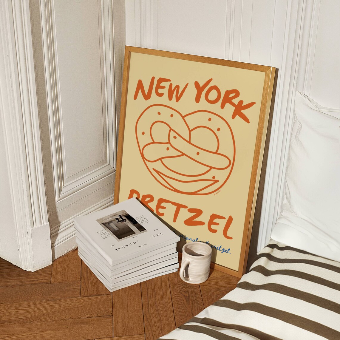New York Pretzel Soft Pretzel Illustration Retro Food Poster Artwork - Image 2